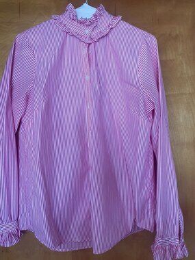 J. Crew Ruffle neck, cotton  button-down, siz